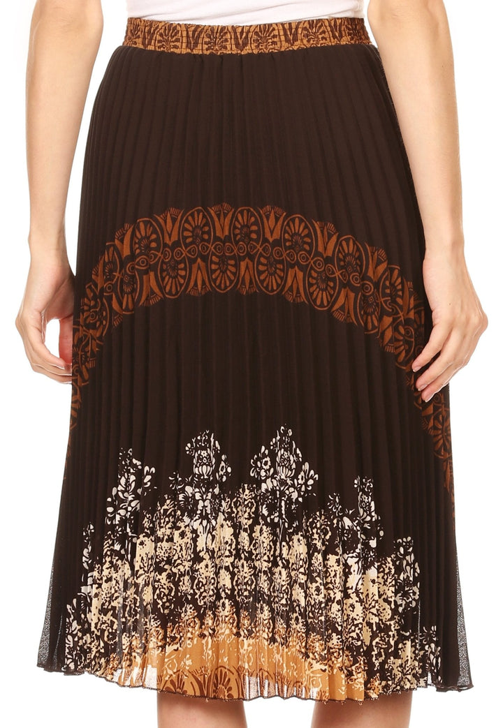 Sakkas Bianca Pleated Casual Mid Skirt with Elastic Waist and  Lining