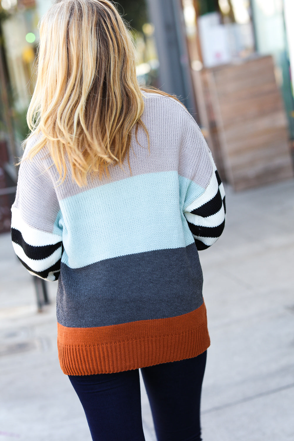 Mint Multicolor Stripe Bubble Sleeve Oversize Sweater - Sybaritic Bags & Clothing