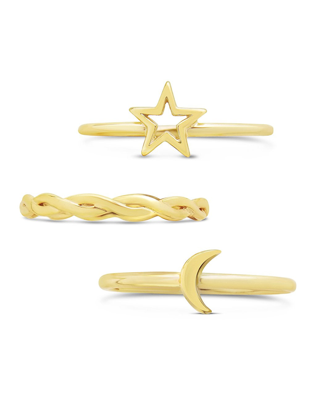 Sterling Silver Celestial Stacking Ring Set of 3