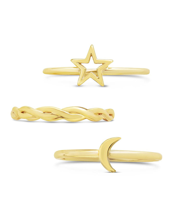 Sterling Silver Celestial Stacking Ring Set of 3