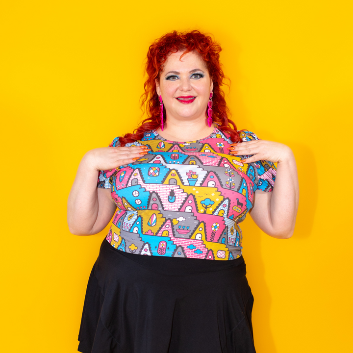 8-Bit A-Frames Cropped Tulip Sleeve in Pretty Pastels