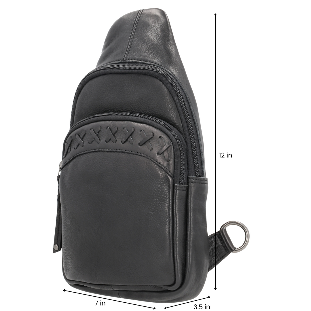Concealed Carry Unisex Taylor Sling Leather Backpack by Lady Conceal
