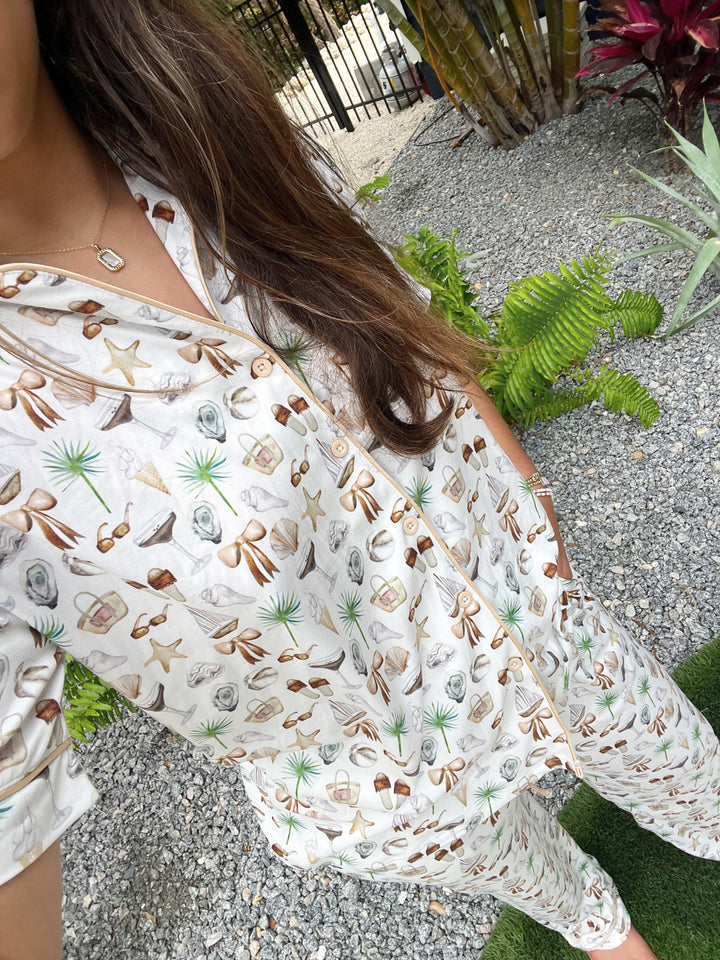 Neutral Coastal Cocktail - Short Sleeve + Pant Pajama Set