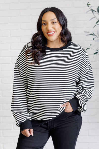 Too Good to Be True Striped Drop Shoulder Top in Black