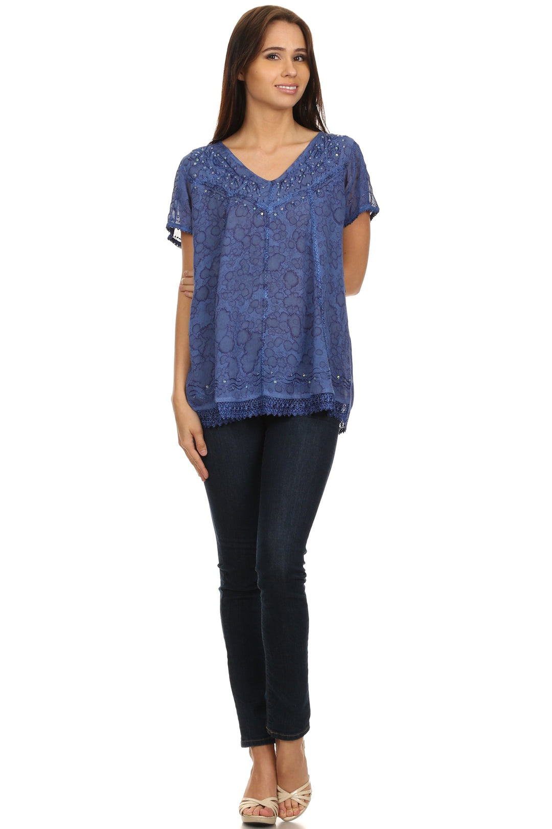 Sakkas Charolette Embroidery And Seqiun Accents Blouse