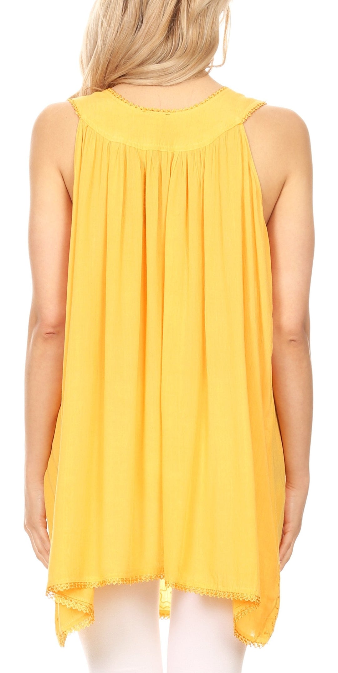 Sakkas Rita Womens Picot Trim V Neck Tank Blouse With Seqins And Embroidery