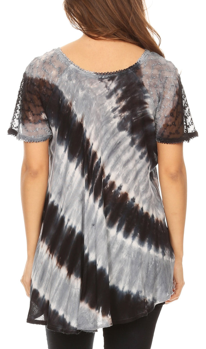 Sakkas Flavia Womens Everyday Blouse Top with Tie-dye &amp; Block Print Light and Soft