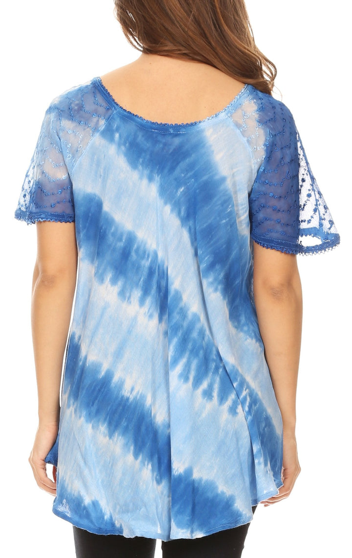 Sakkas Flavia Womens Everyday Blouse Top with Tie-dye &amp; Block Print Light and Soft