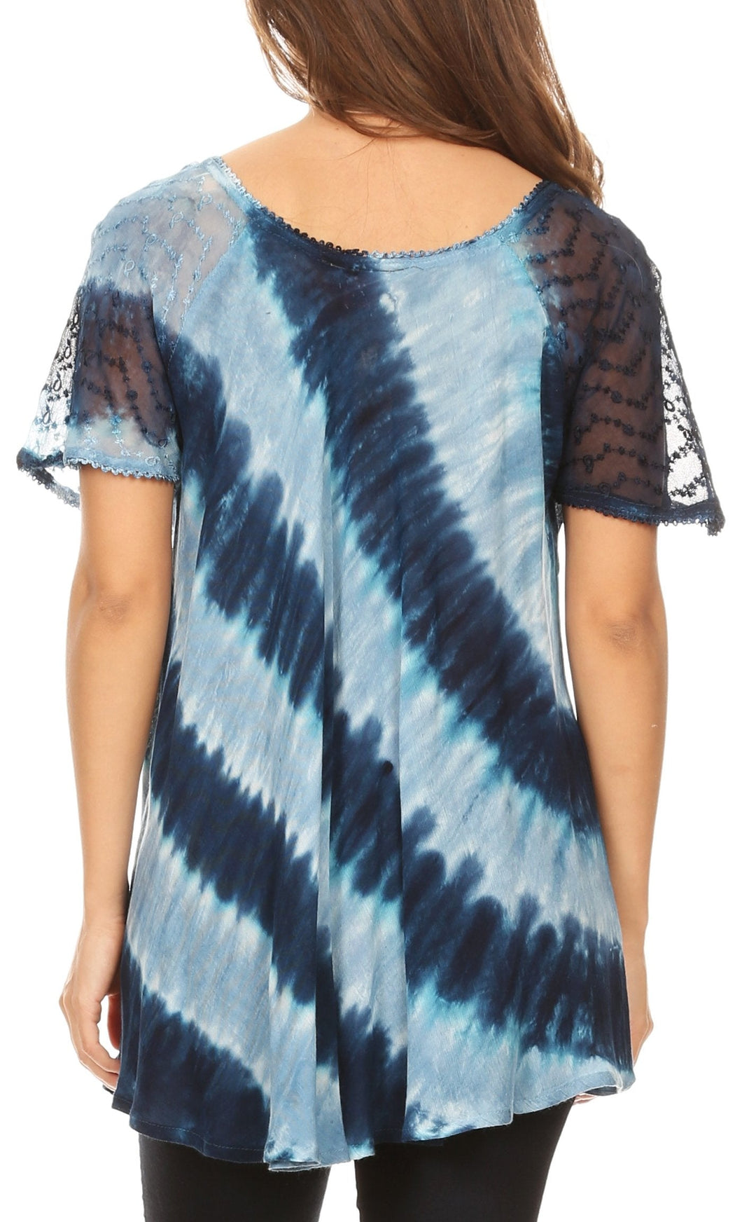 Sakkas Flavia Womens Everyday Blouse Top with Tie-dye &amp; Block Print Light and Soft