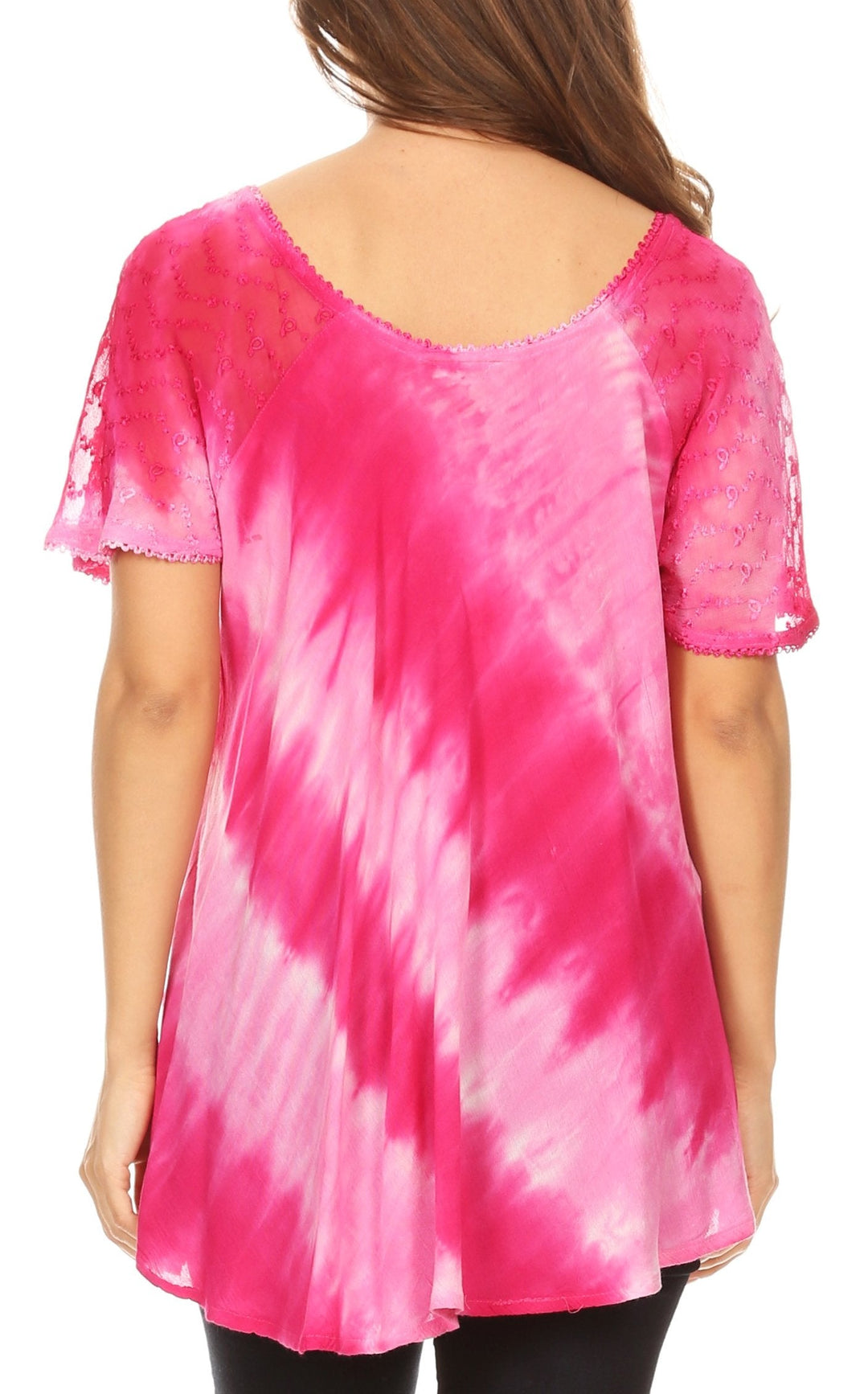 Sakkas Flavia Womens Everyday Blouse Top with Tie-dye &amp; Block Print Light and Soft