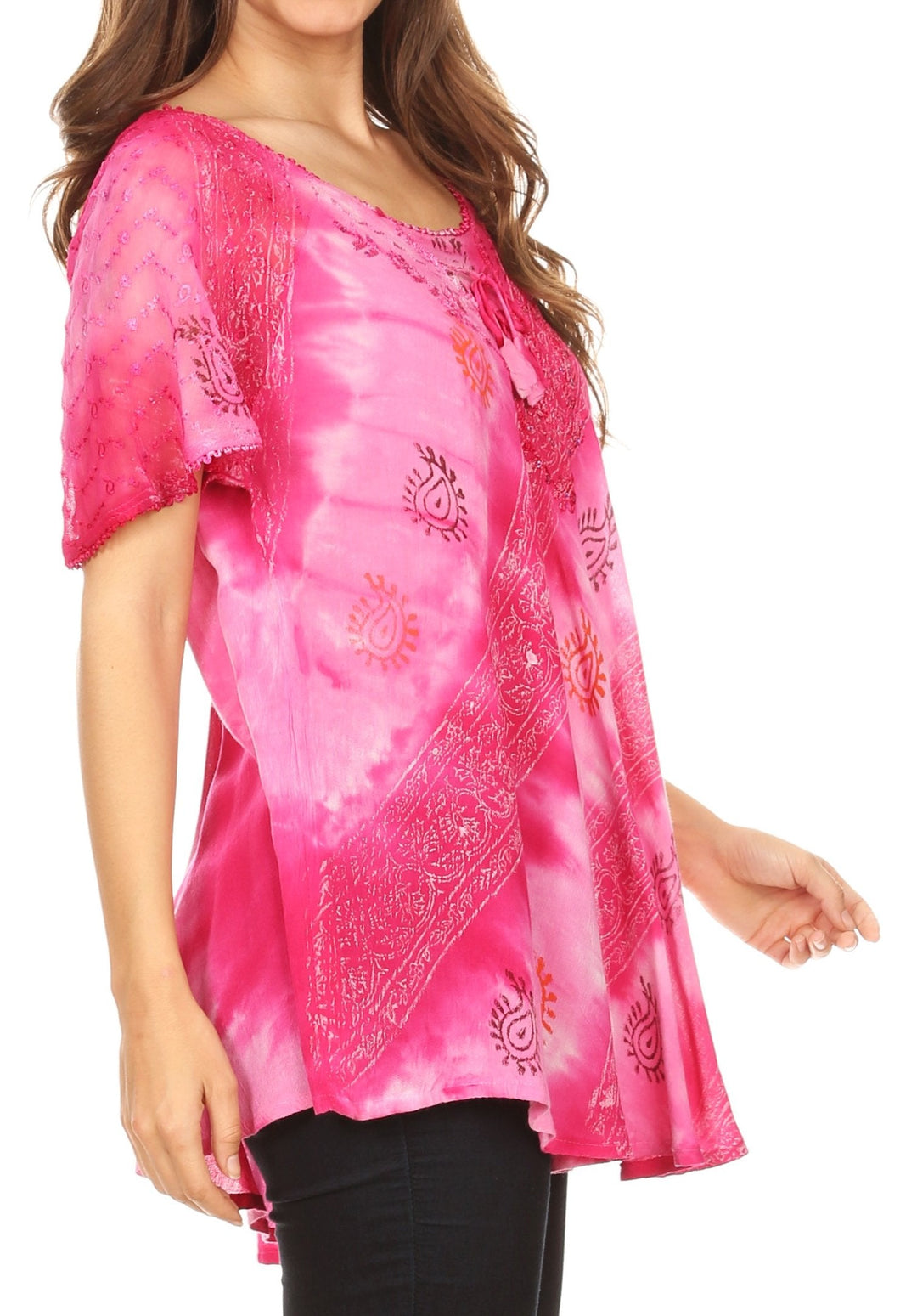 Sakkas Flavia Womens Everyday Blouse Top with Tie-dye &amp; Block Print Light and Soft