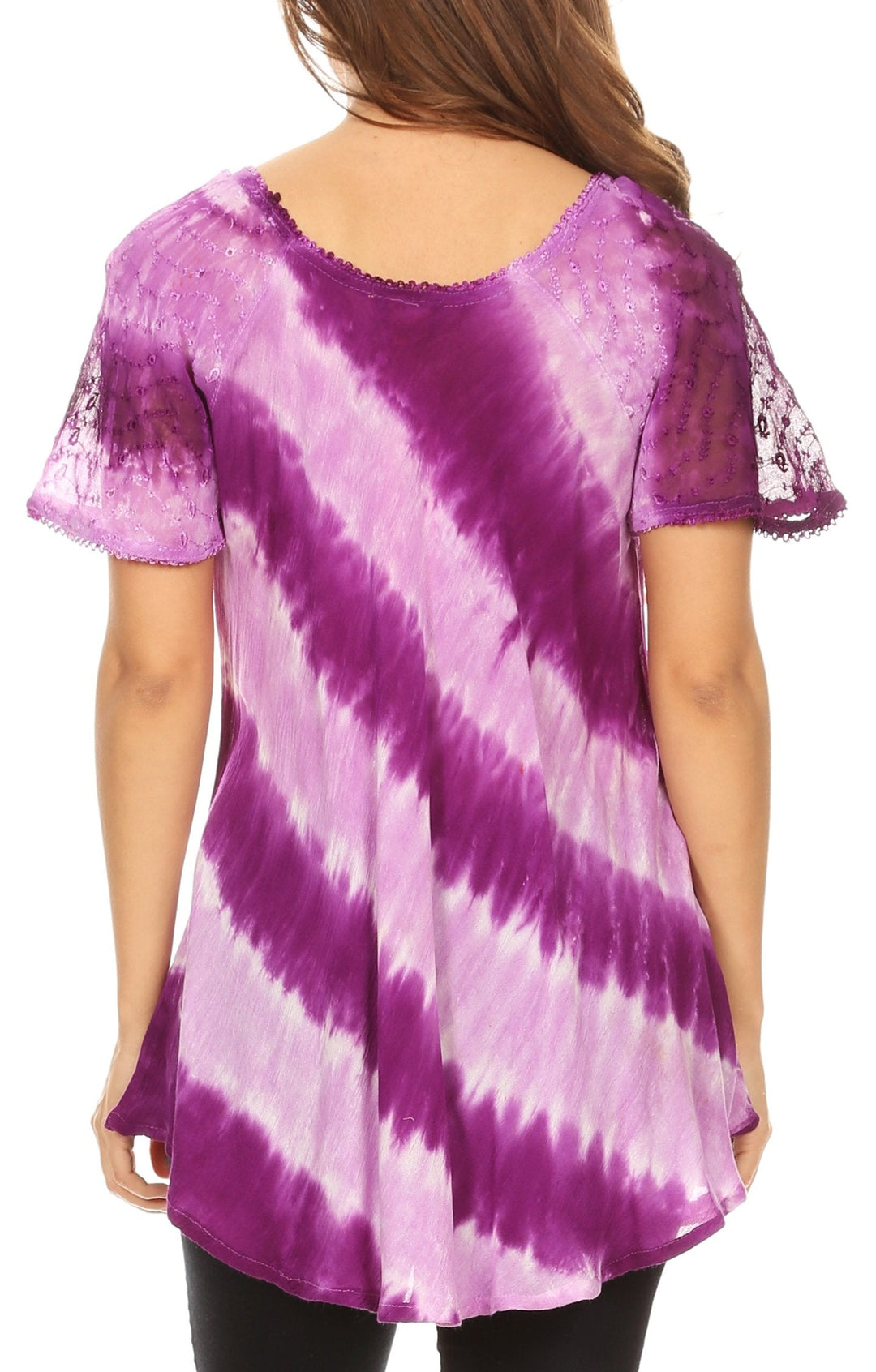 Sakkas Flavia Womens Everyday Blouse Top with Tie-dye &amp; Block Print Light and Soft
