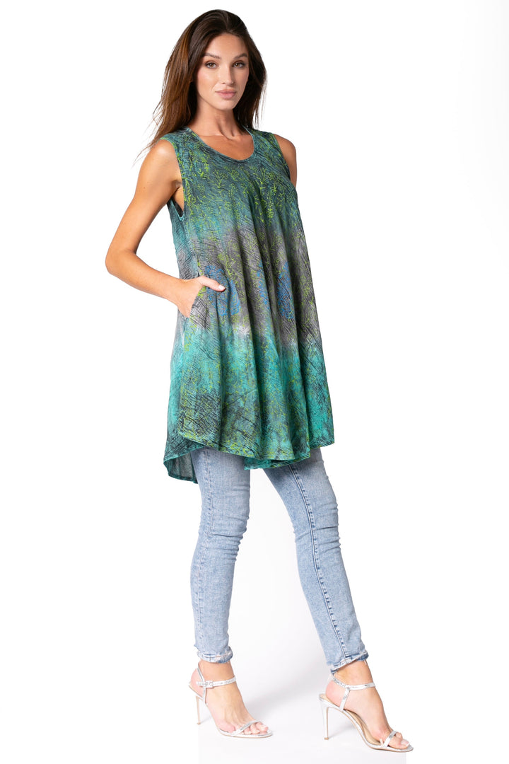 Sakkas Isabela Womens Everyday Summer Sleeveless Tank Top Tie-dye & Block Print