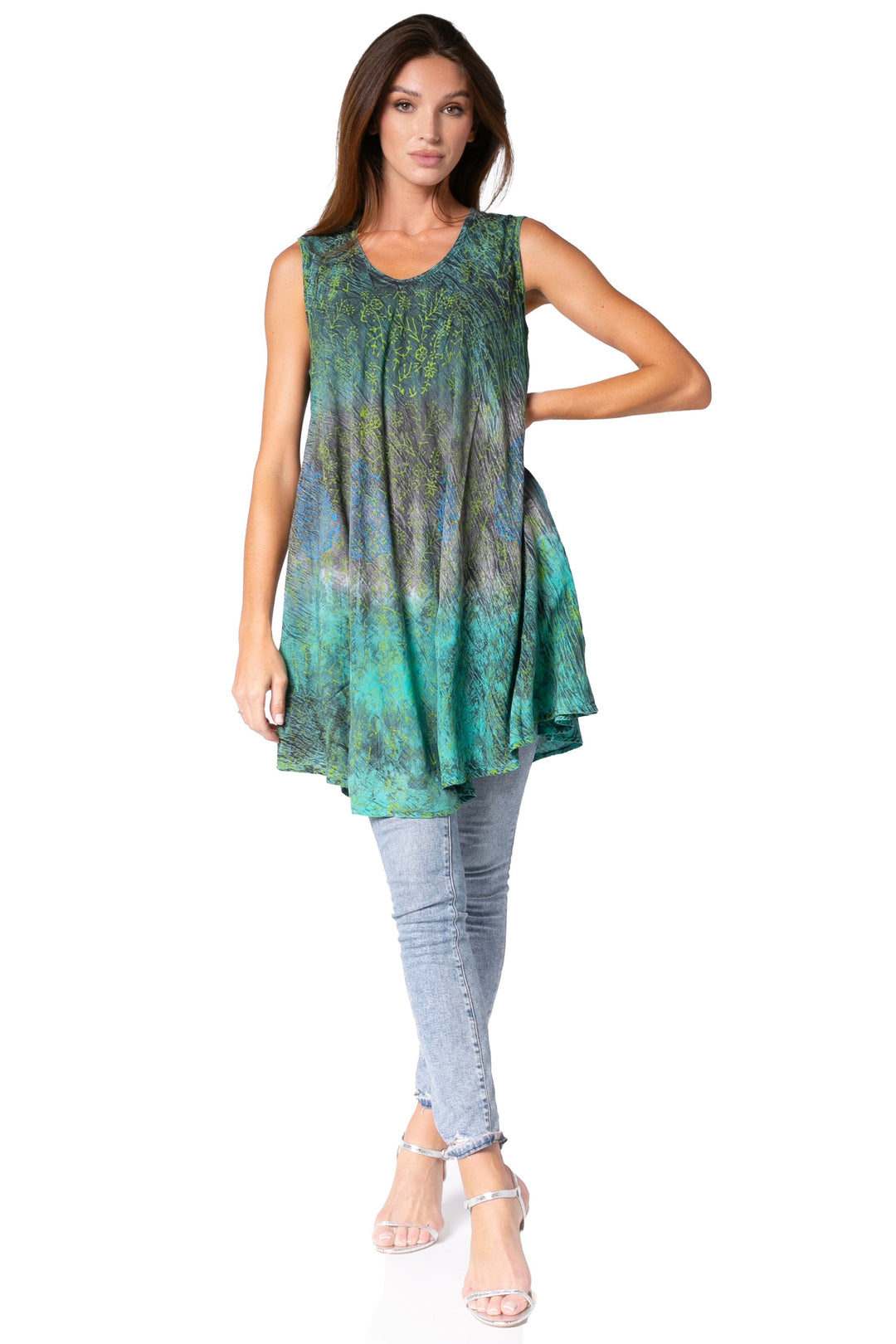 Sakkas Isabela Womens Everyday Summer Sleeveless Tank Top Tie-dye & Block Print