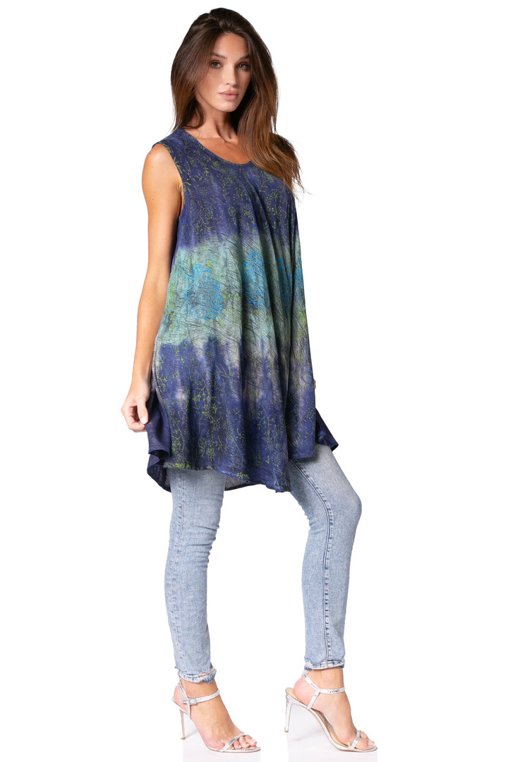 Sakkas Isabela Womens Everyday Summer Sleeveless Tank Top Tie-dye & Block Print