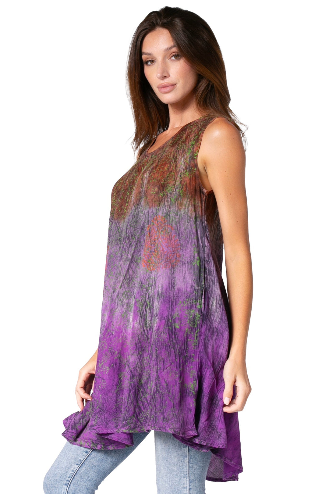 Sakkas Isabela Womens Everyday Summer Sleeveless Tank Top Tie-dye & Block Print