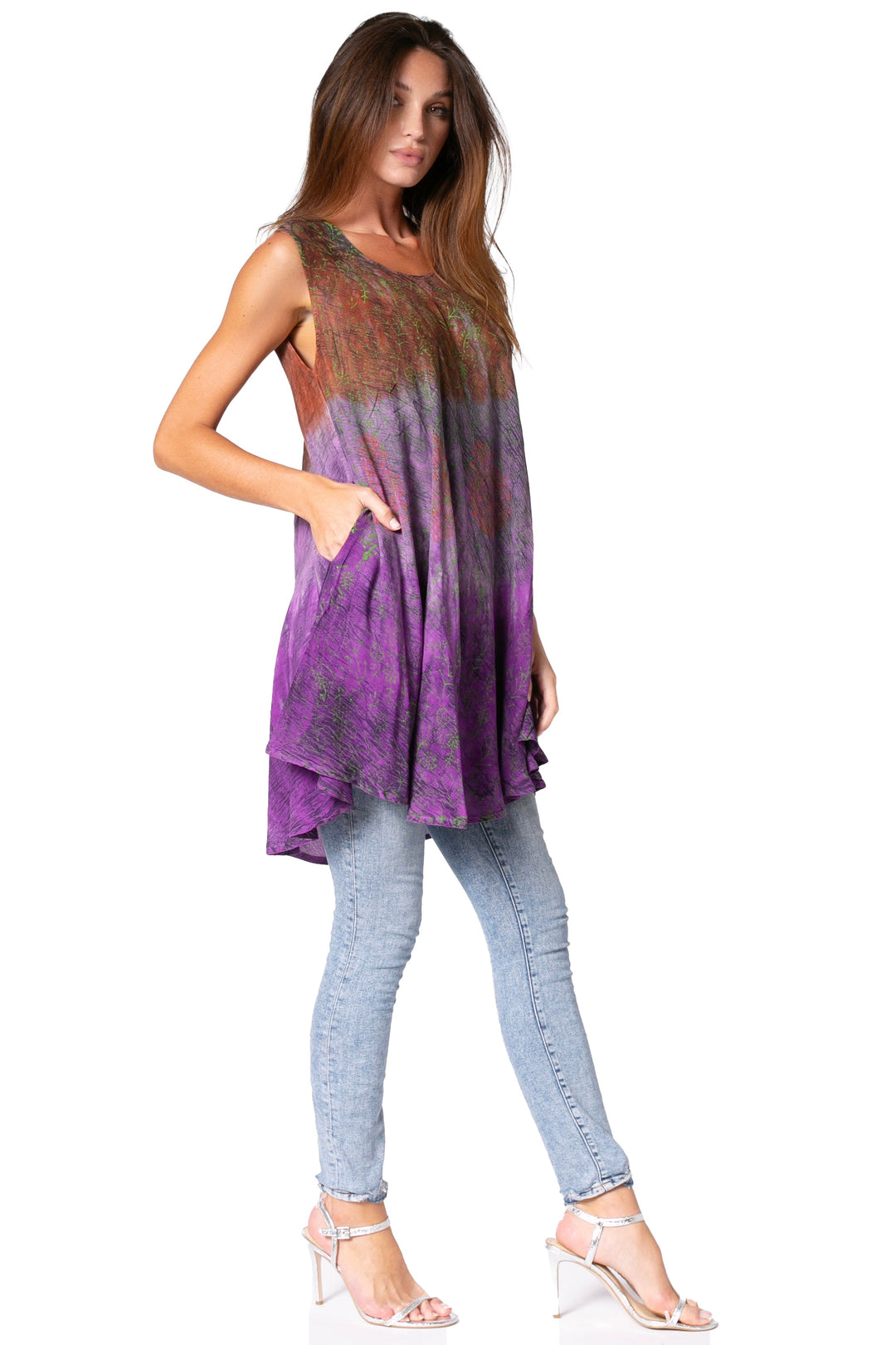 Sakkas Isabela Womens Everyday Summer Sleeveless Tank Top Tie-dye & Block Print