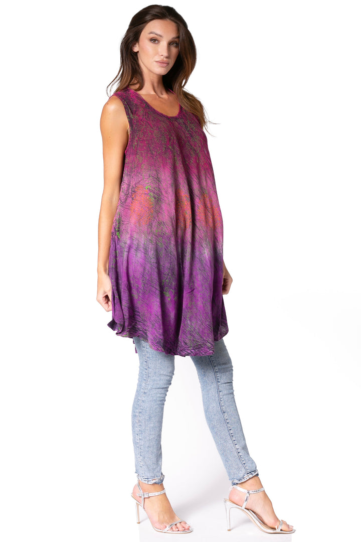 Sakkas Isabela Womens Everyday Summer Sleeveless Tank Top Tie-dye & Block Print