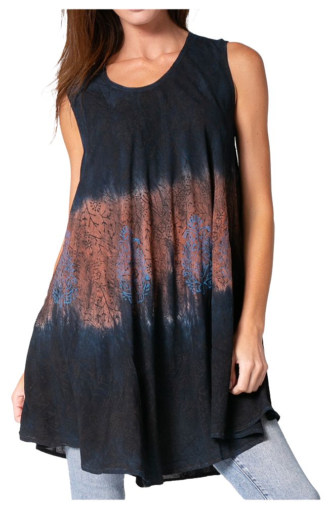 Sakkas Isabela Womens Everyday Summer Sleeveless Tank Top Tie-dye & Block Print