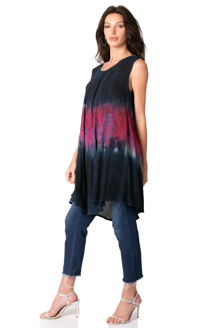 Sakkas Isabela Womens Everyday Summer Sleeveless Tank Top Tie-dye &amp; Block Print