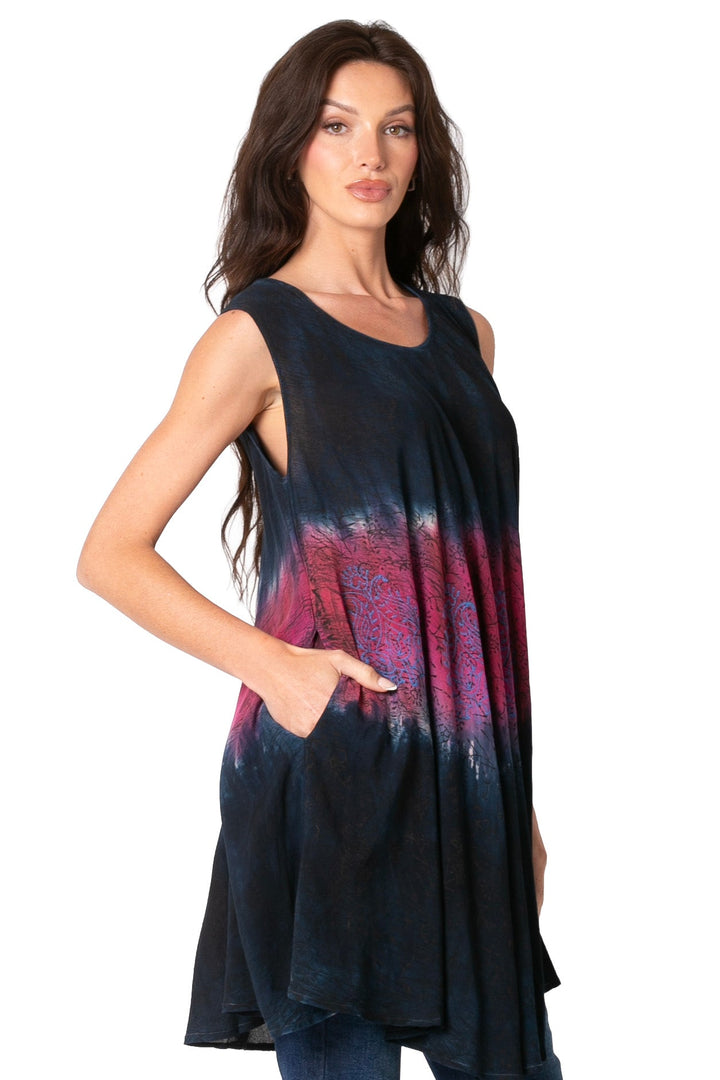 Sakkas Isabela Womens Everyday Summer Sleeveless Tank Top Tie-dye &amp; Block Print