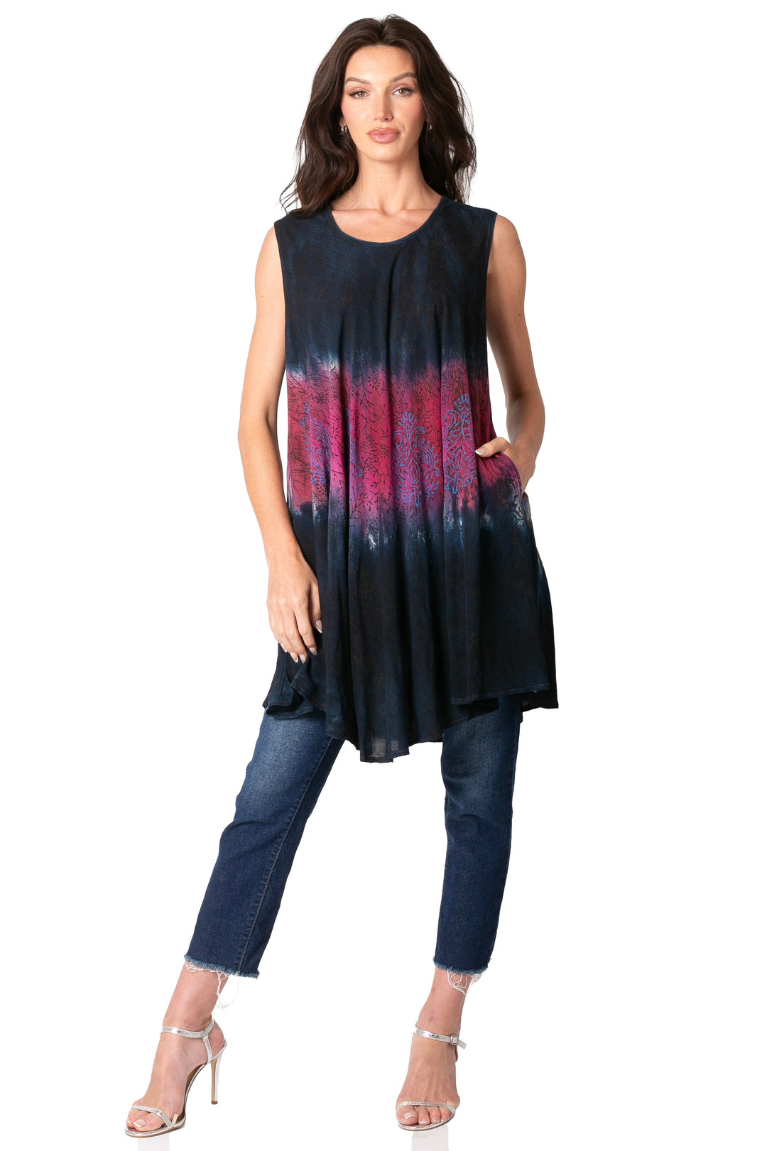 Sakkas Isabela Womens Everyday Summer Sleeveless Tank Top Tie-dye &amp; Block Print