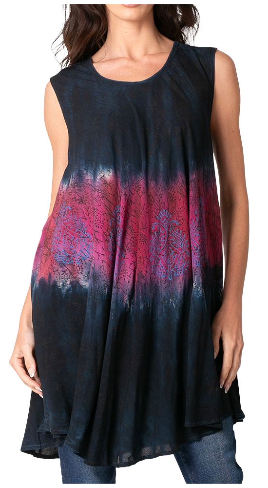 Sakkas Isabela Womens Everyday Summer Sleeveless Tank Top Tie-dye &amp; Block Print