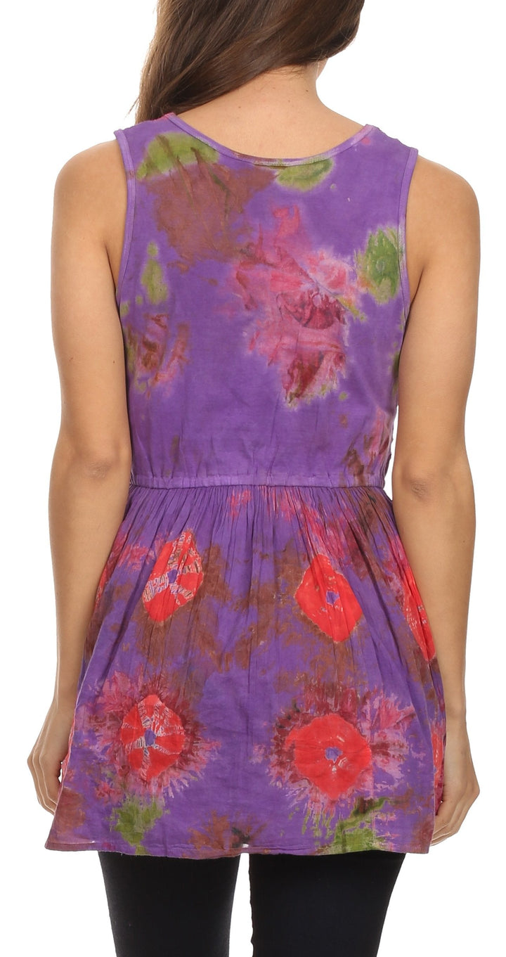 Sakkas Allena Sequin Embroidered Sleeveless Elegant V-Neck Blouse / Top
