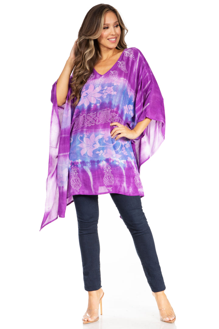 Sakkas Adalwin Second TieDye Desert Sun Circle Ponch Tunic Top Blouse W/Embroidery