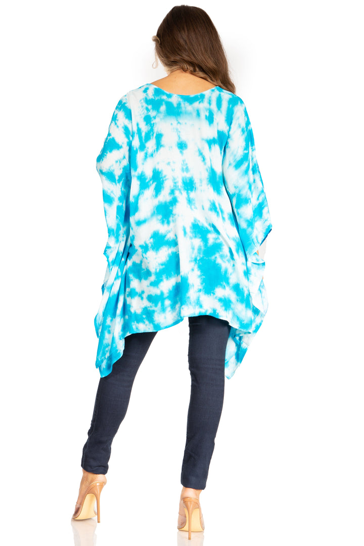 Sakkas Adalwin Second TieDye Desert Sun Circle Ponch Tunic Top Blouse W/Embroidery