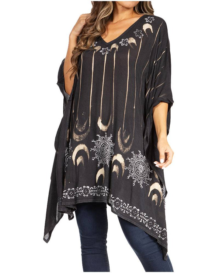 Sakkas Adalwin Third Tie Dye Desert Sun Circle Ponch Tunic Top Blouse W/Embroidery