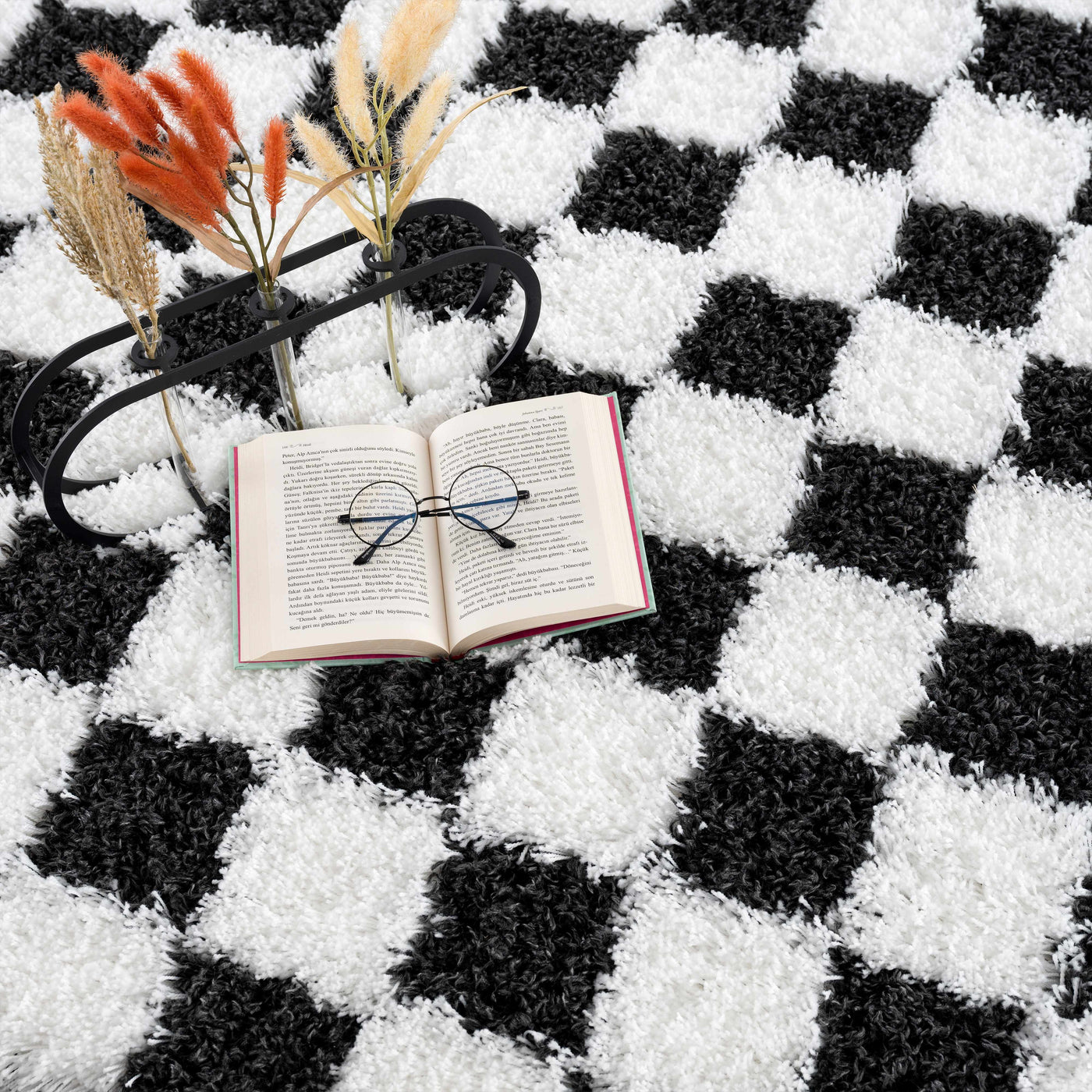 Atira Black & White Checkered Area Rug