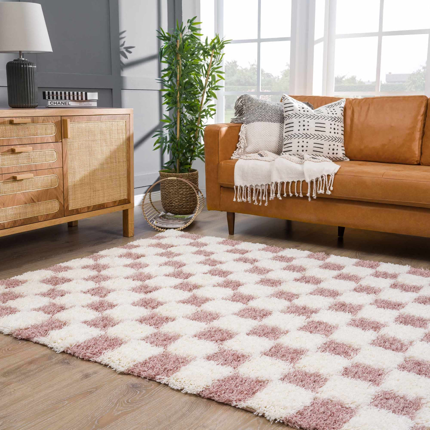 Atira Pink Checkered Shag Rug