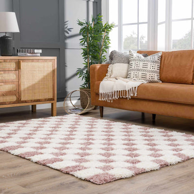 Atira Pink Checkered Shag Rug