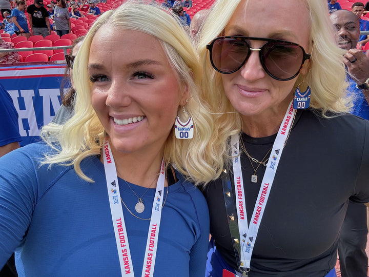 Blue University of Kansas Football Jersey Earrings