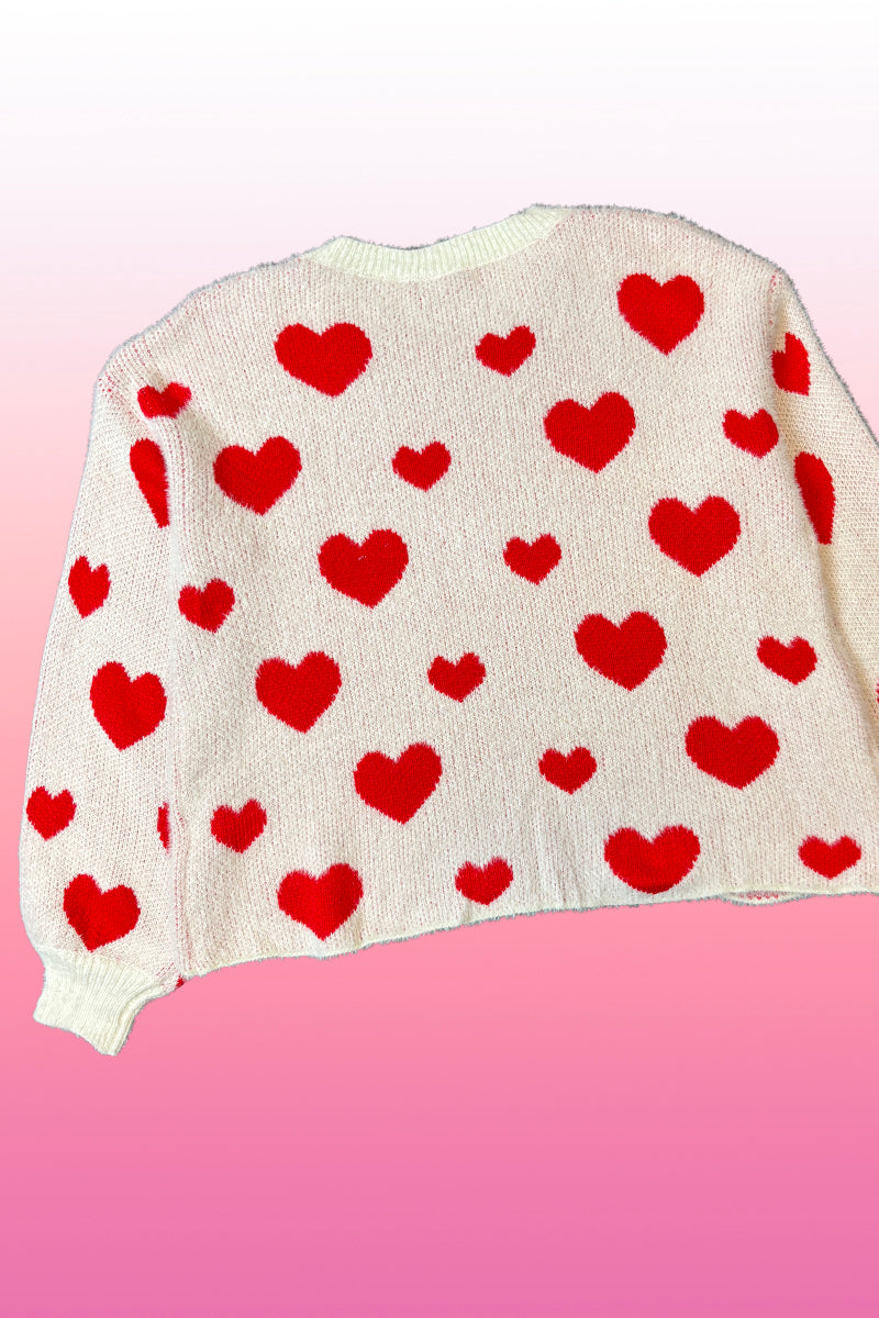 Fuzzy all over heart sweater