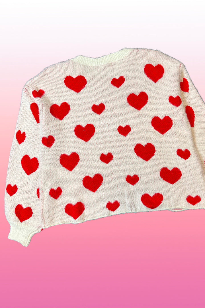 Fuzzy all over heart sweater