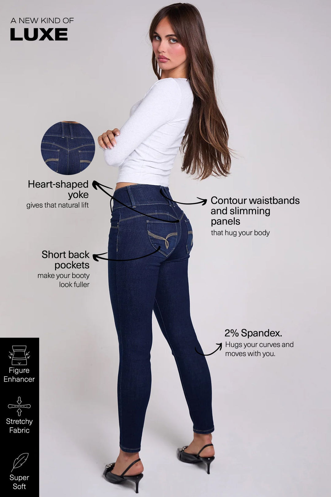 Women's Luxe Mid Rise 3-Button WannaBettaButt Skinny Jeans