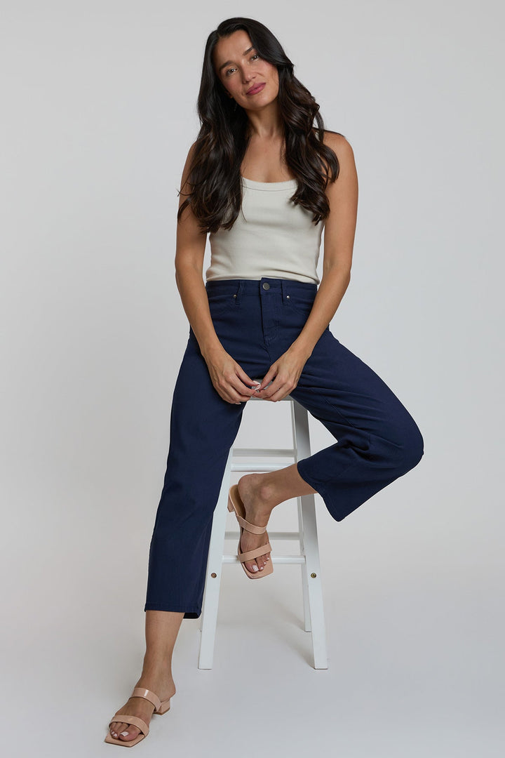 Women's Hyperstretch High Rise Cropped Wide Leg Flood Pants, Navy