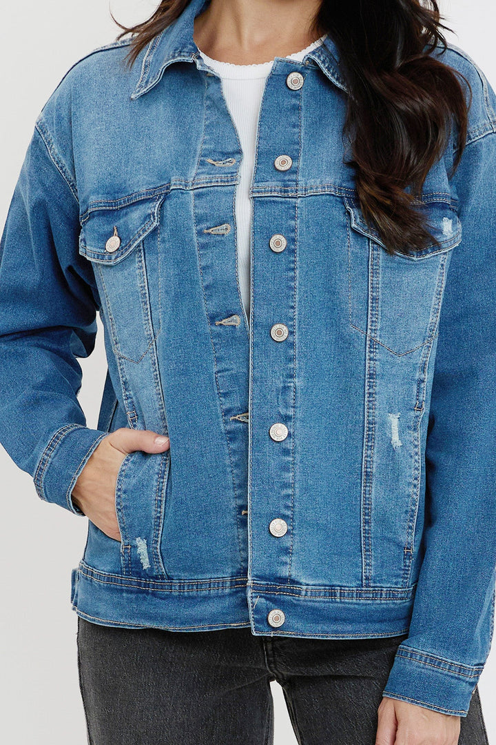 Women's Drop Shoulder Boyfriend Denim Jacket