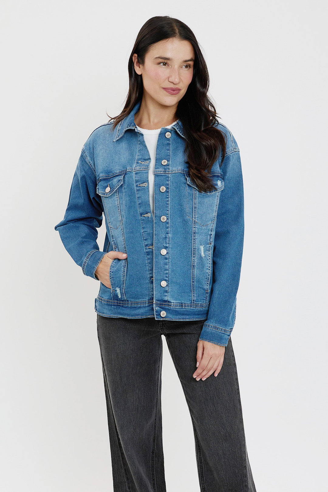 Women's Drop Shoulder Boyfriend Denim Jacket