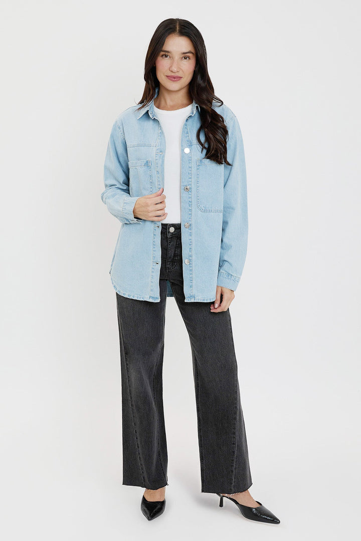 Women’s Oversized Shacket with Front Patch Pockets