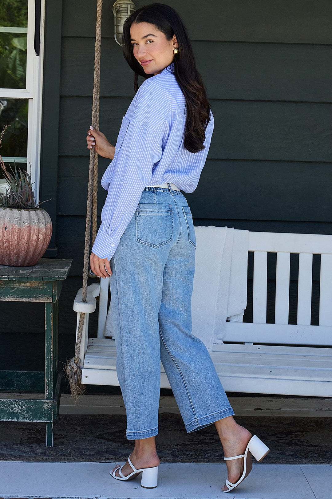 Women's High Rise Wide Leg Jeans with Elastic Back