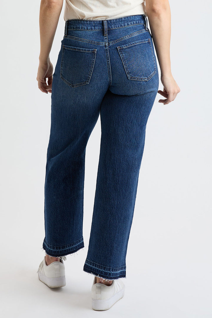 Women's High Rise Wide Leg Jeans with Raw Hem