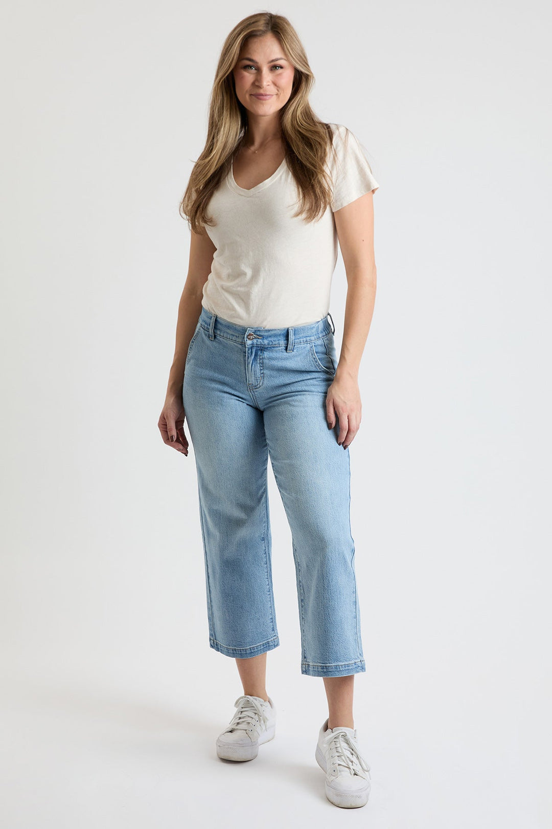 Women's High Rise Wide Leg Jeans with Elastic Back
