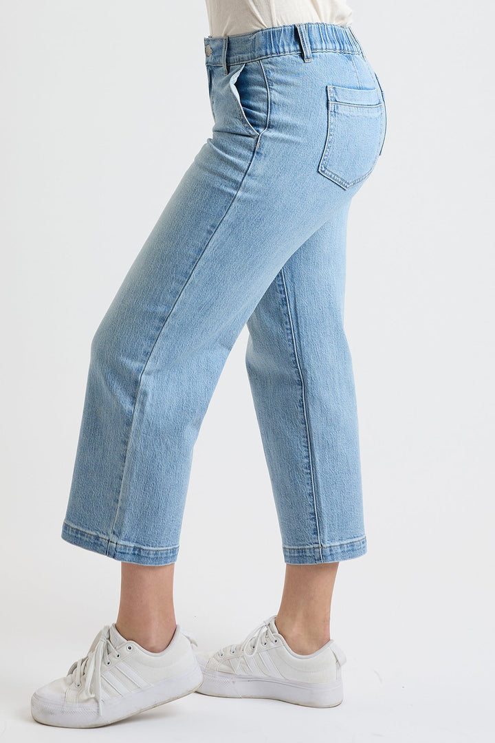 Women's High Rise Wide Leg Jeans with Elastic Back