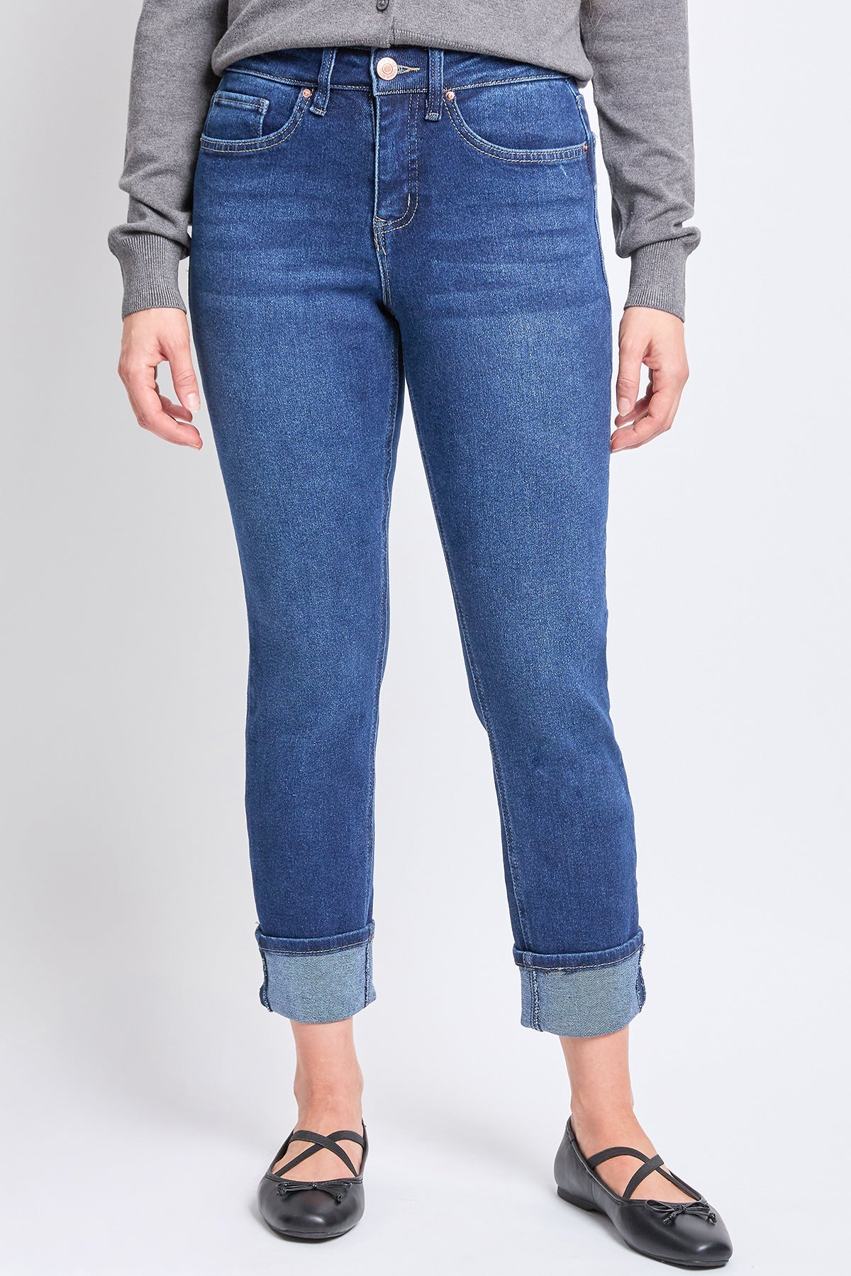 Women's High Rise Vintage Wash Straight Cuff Jean