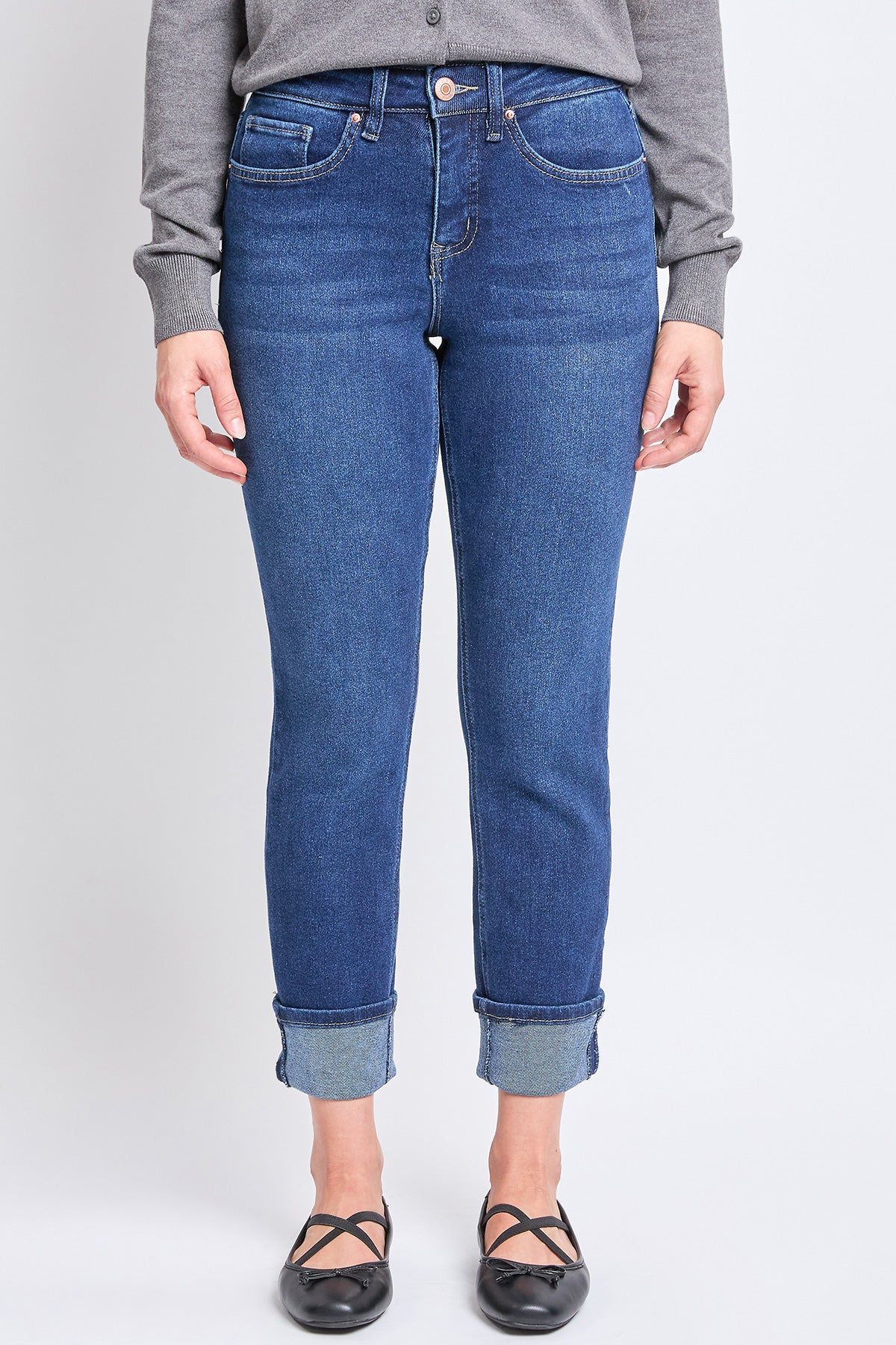 Women's High Rise Vintage Wash Straight Cuff Jean