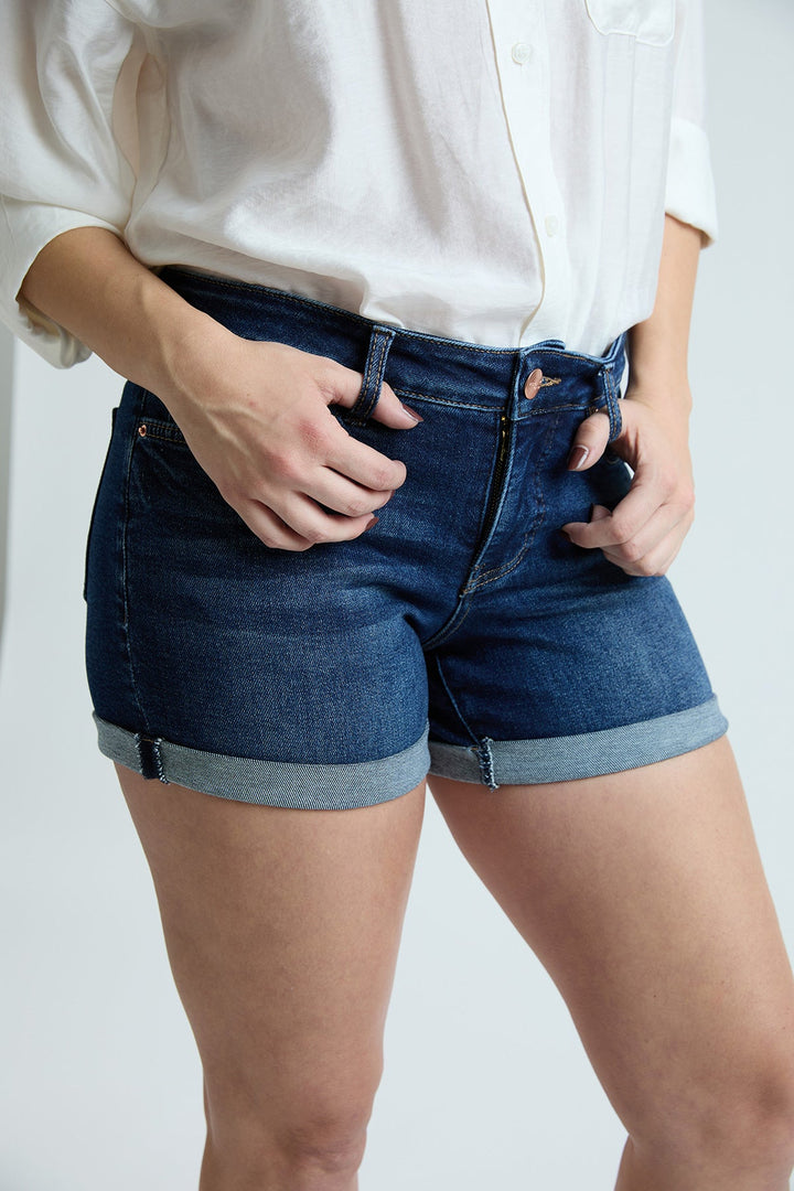 Women's High Rise Premium Stretch Fold-Over Cuff Shorts