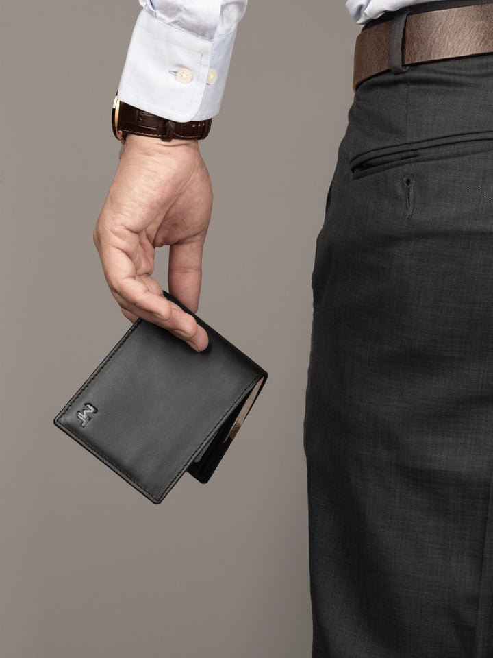 Wealth Ward Black Bi-folded Wallet
